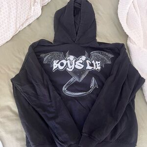 Boys Lie Black Hoodie with Graphic Design